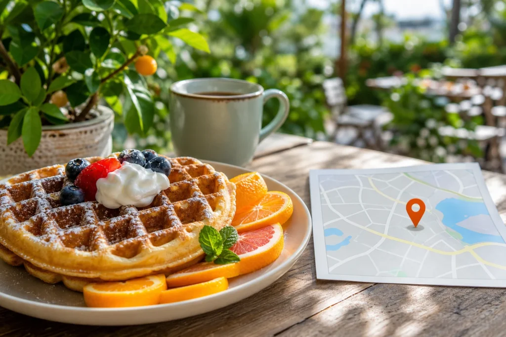 Sunny Florida breakfast outing inspired by Citrus Park with a map marker and cafe table