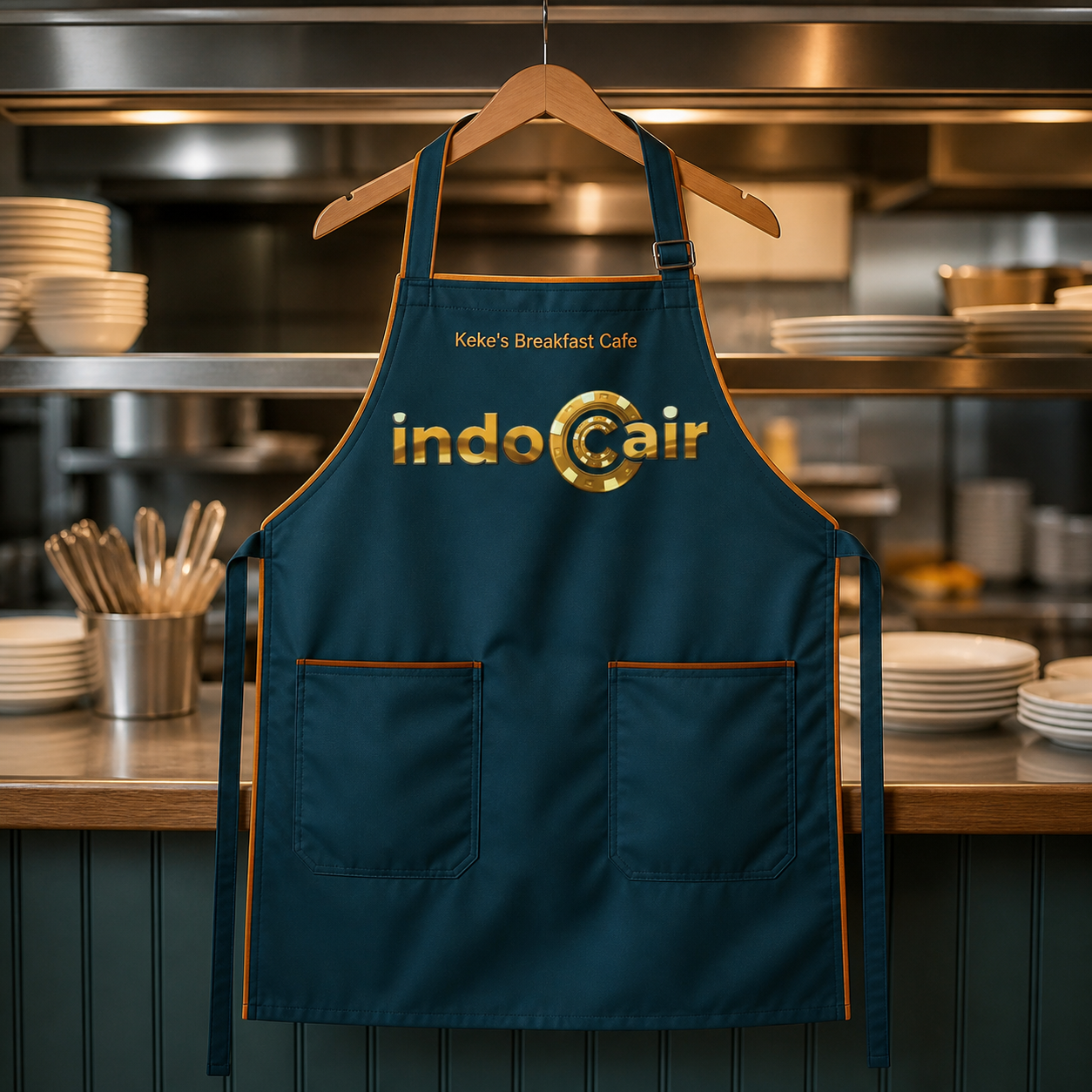 Apron sarapan teal Keke's dan IndoCair