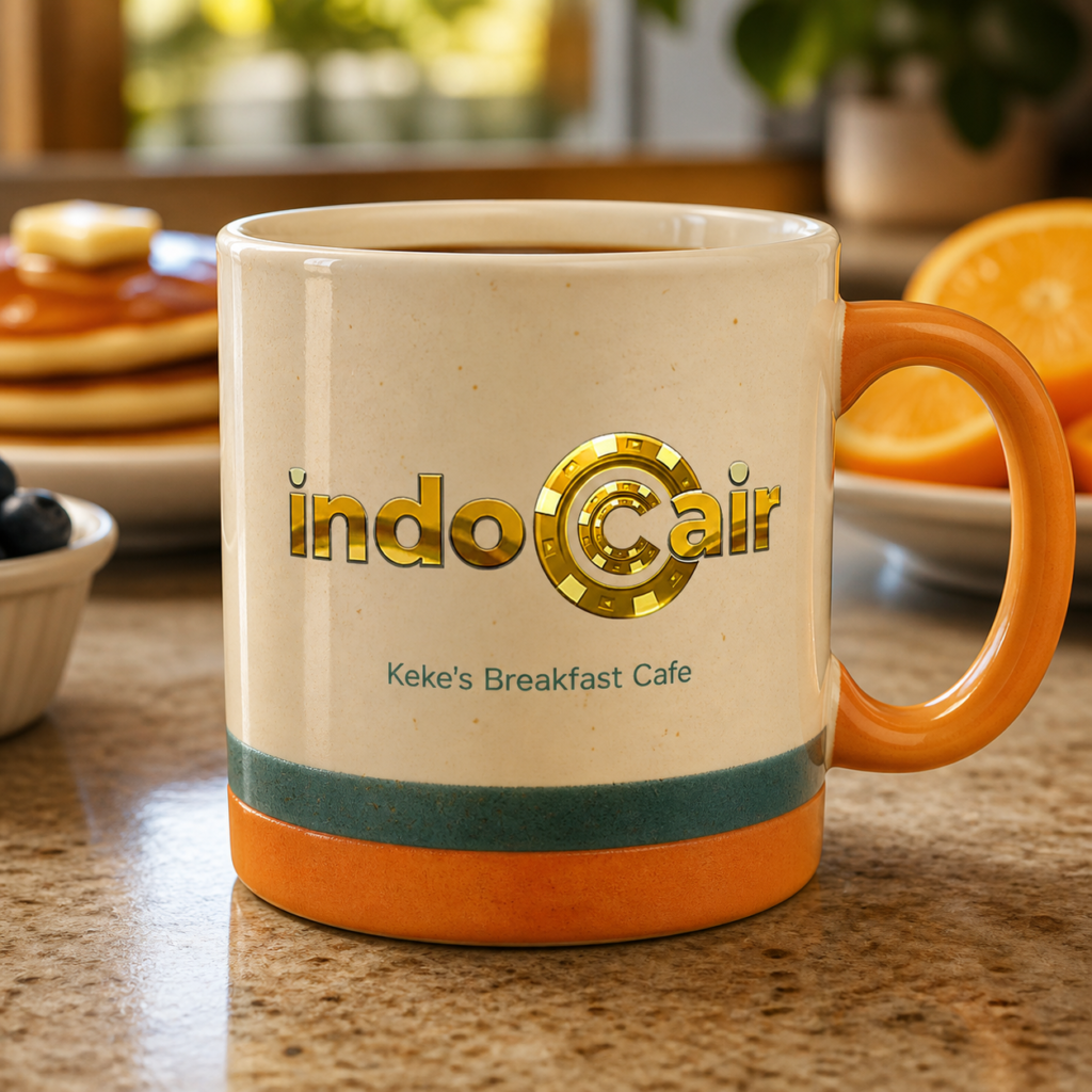 Keke's dan IndoCair breakfast mug warna krem oranye teal