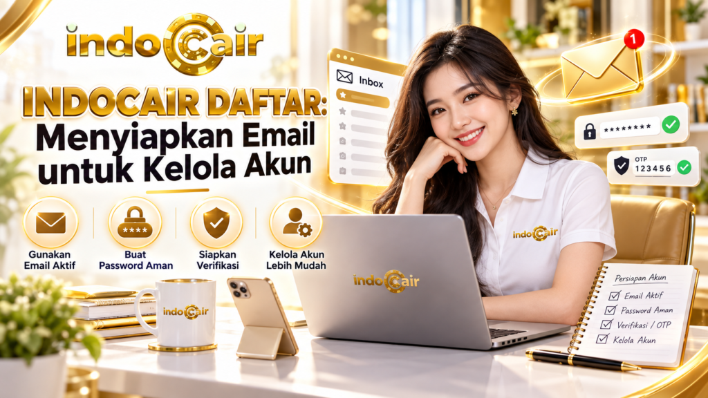 INDOCAIR DAFTAR dengan panduan menyiapkan email aktif untuk kelola akun, membuat password aman, serta menyiapkan verifikasi dan OTP